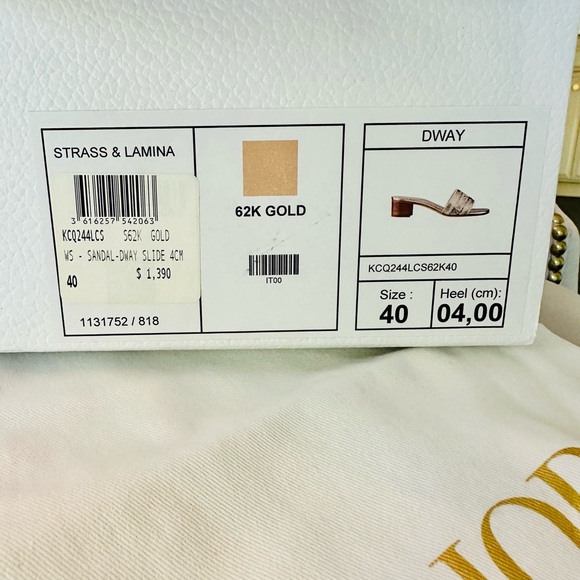 DIOR Dway Heeled SlideGold-Tone with Metallic Thread Strass 62k gold siz… - Picture 14 of 14